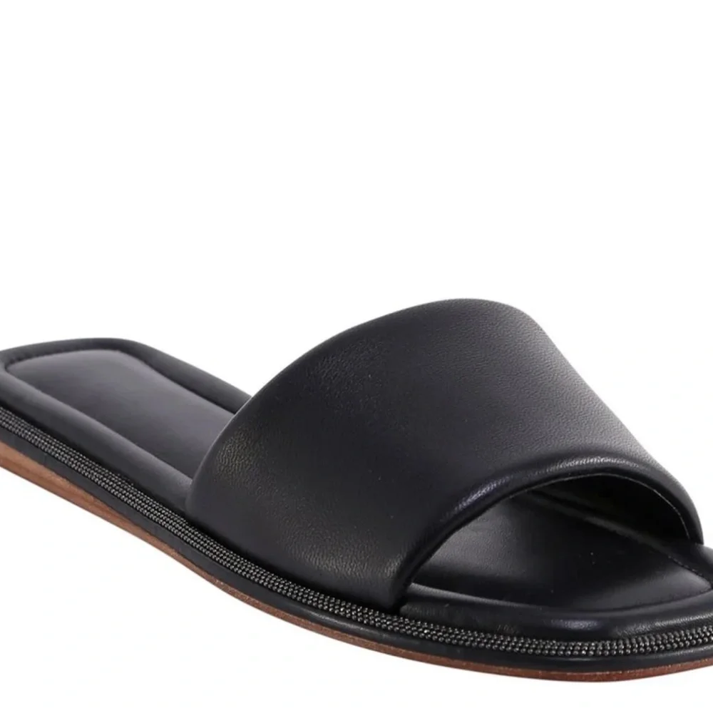 NEW BRUNELLO CUCINELLI SANDAL SLIDES BLACK LEATHER MONILI TRIM EU 40 US 9 9.5 10 - Picture 6 of 6